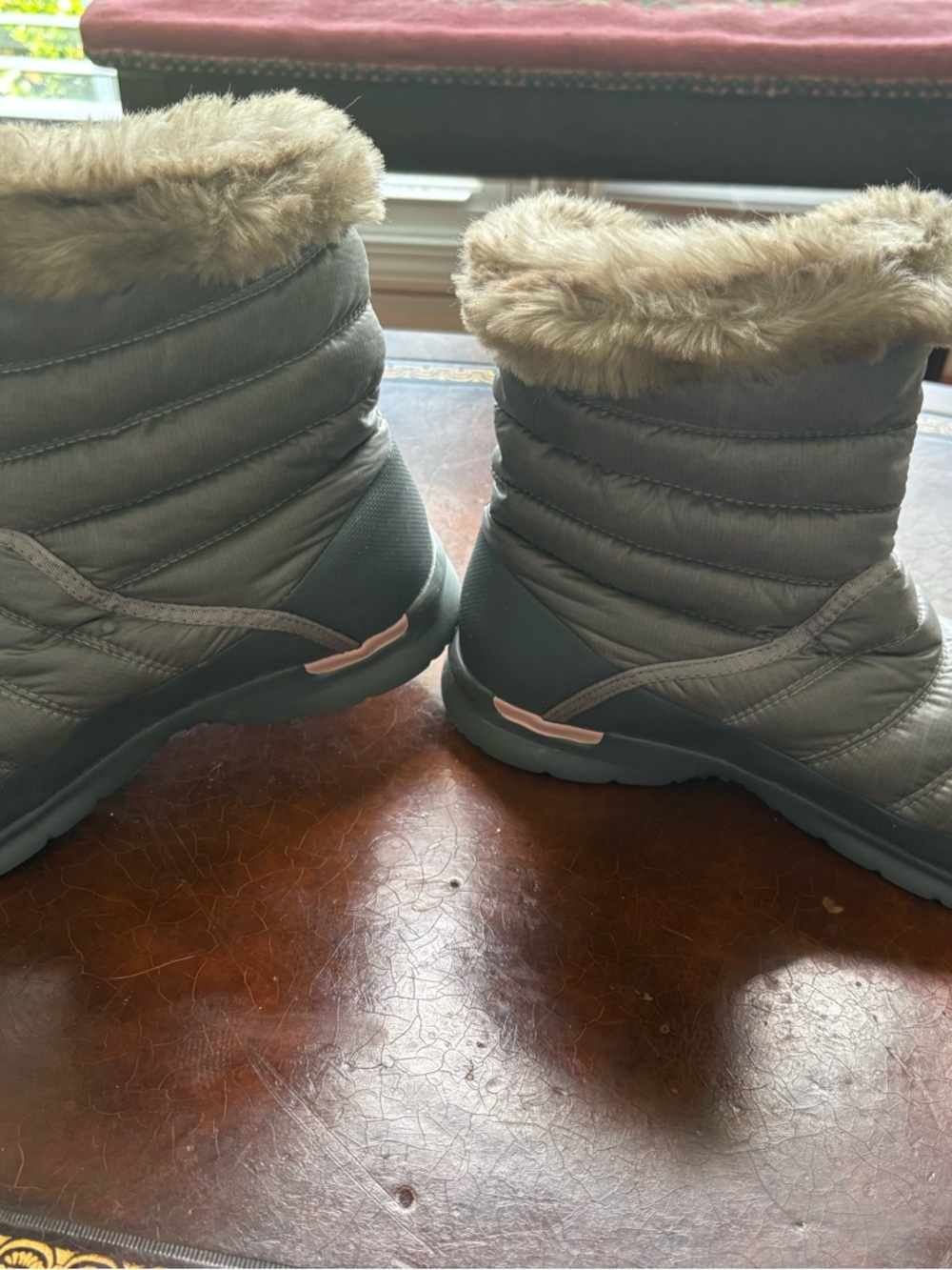 The North Face Women's Gray Puff Winter Boots with Faux Fur Trim